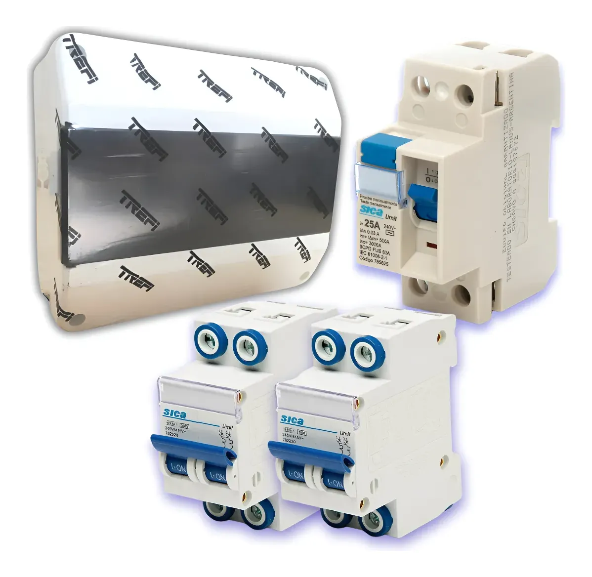 Kit 2 Térmicas 10a32amp + 1 Disyuntor 25amp + Caja 8 Módulos